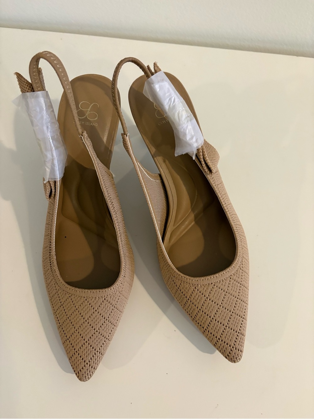 Cosy Island || EverLush Bowknot Pointed Toe Heel Slingback Low Heeled Apricot 7 - Picture 4 of 9